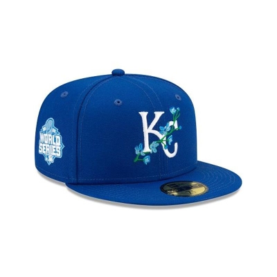 Blue Kansas City Royals Hat - New Era MLB Side Patch Bloom 59FIFTY Fitted Caps USA6345092